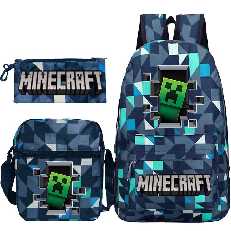 Game Minecraft Printed Children'S School Bag Oblique Span Bag Stationery Pencil Bag Student Backpack Set