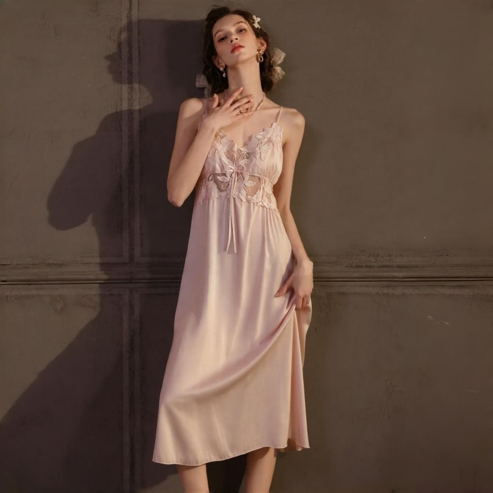 Live Female Xia Bingsi Sexy Pure Desire Pajamas Long Suspender Pajamas Long Skirts Home Clothes Dresses Nightgowns