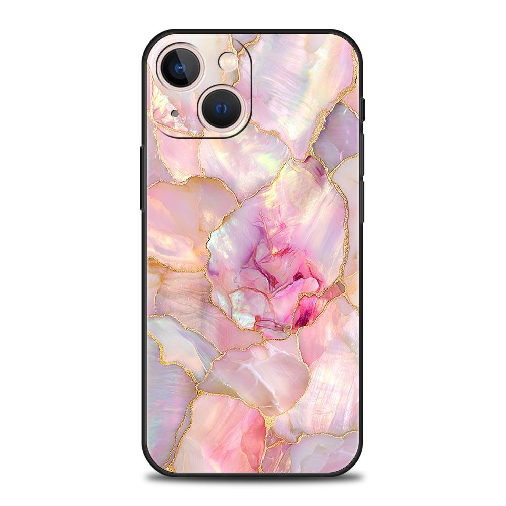 Fashion Gold Pink Marble Phone Case For iPhone 17 16 15 Pro Max 11 12 13 14 7 8 Plus SE 2020 X XR XS Cover Soft Black