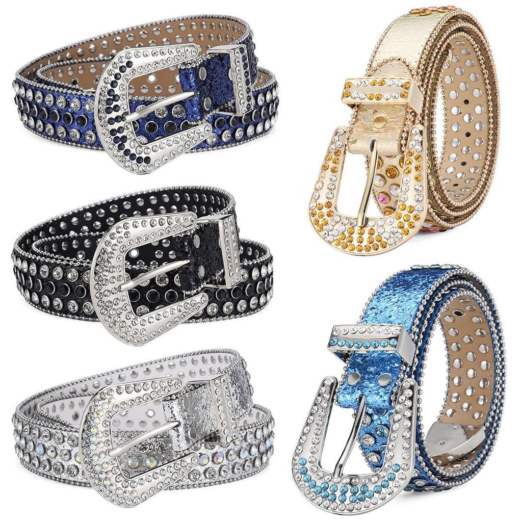 European and American Punk Rock Y2K Rhinestone Rivet Belts for Men and Women