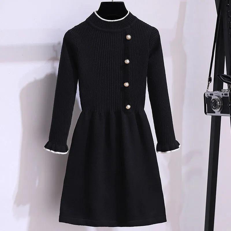 Dívčí pletené princeznovské svetrové šaty - Podzimní novoroční outfit pro děti