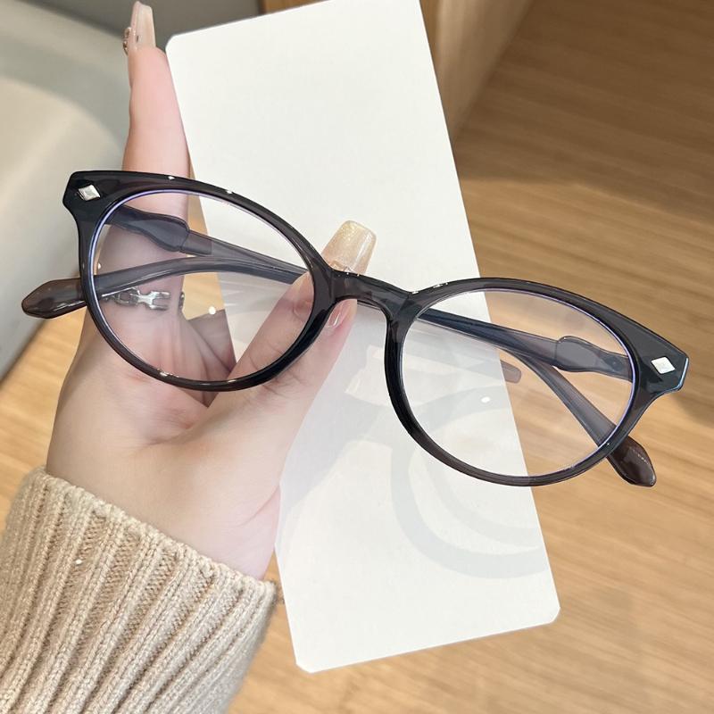 Retro and Minimalist Oval Eyeglass for Men and Women Frame Fashion Trendy Anti Blue Light Glasses Reading Eyewear Transparent Lenses