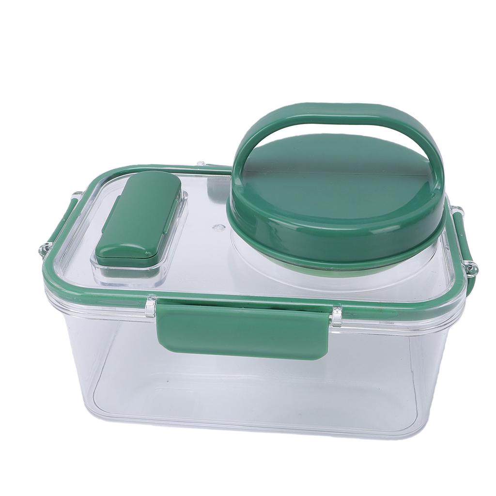 Rectangular Salad Bowl with 4 Condiment Containers Large Capacity Transparent Food Grade Portable Salad Bowl with Fork