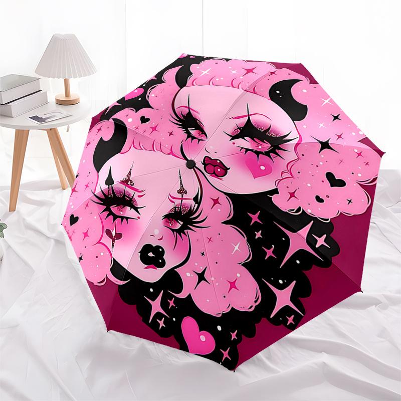 

Pink Gothic Pin-Up Girl Umbrella - Automatic Opening/Closing, Foldable Design, 8-Rib Iron Frame, Festival Gift for Fans and Travelers0104219