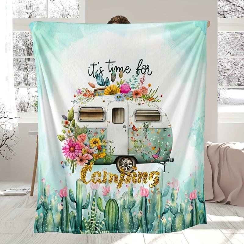Charming Camping Scene Print Throw Blanket, Soft Cozy Decorative Cover for Home, Office, Outdoor Adventure & Gifting