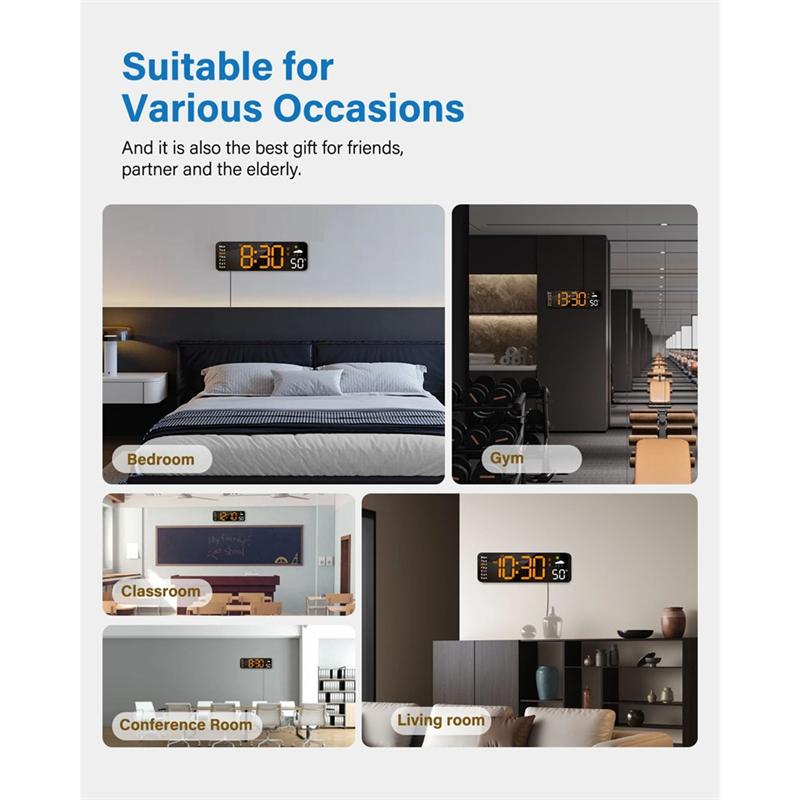 M-Modern-Digital Wall Clock With Remote Control Large LED Display Alarm Clock For Office, Classroom, Bedroom