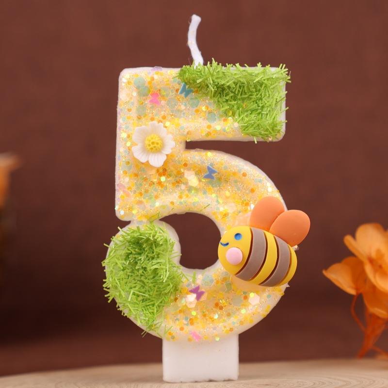 3D Bee Number Cake Decorating Candles Glitter Bees Digital Candles Cake Topper for Baby Shower Birthday Party Cake Decoration
