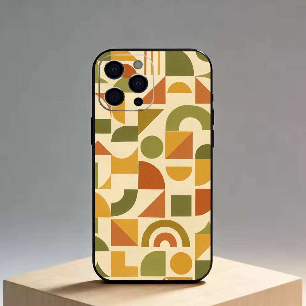 Vintage Geometric Block Phone Case For iPhone 17,16,15,14,13,12,11 Plus,Pro Max,XS,Soft Silicone Black Cover