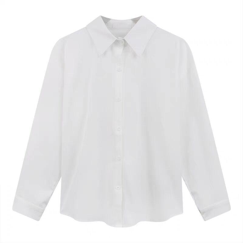 Women's White Long Sleeve Versatile Retro Work Shirt