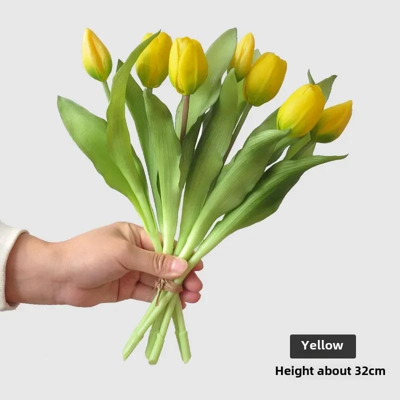 7pcs/Bouquet New Silicone Tulip Artificial Flower 40cm Real Touch Fake Plant B For Wedding Decoration Home Garen Acceeeories