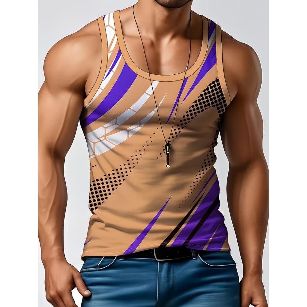 Stripe Plaid Tank Tops Fashion Men's Tops Tees Sleeveless Fitness Vest Harajuku Streetwear T-shirt