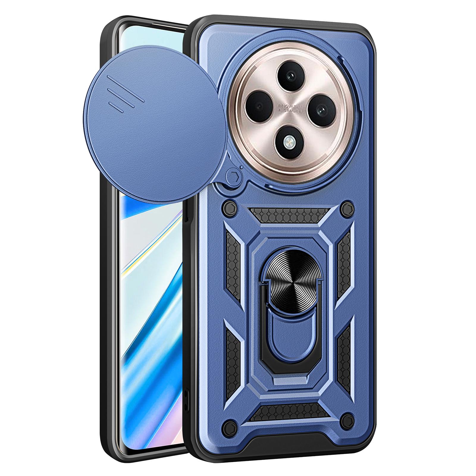 

For Oppo Reno12 F 5G Case with Slide Camera Lid PC+TPU Kickstand Phone Cover Blue