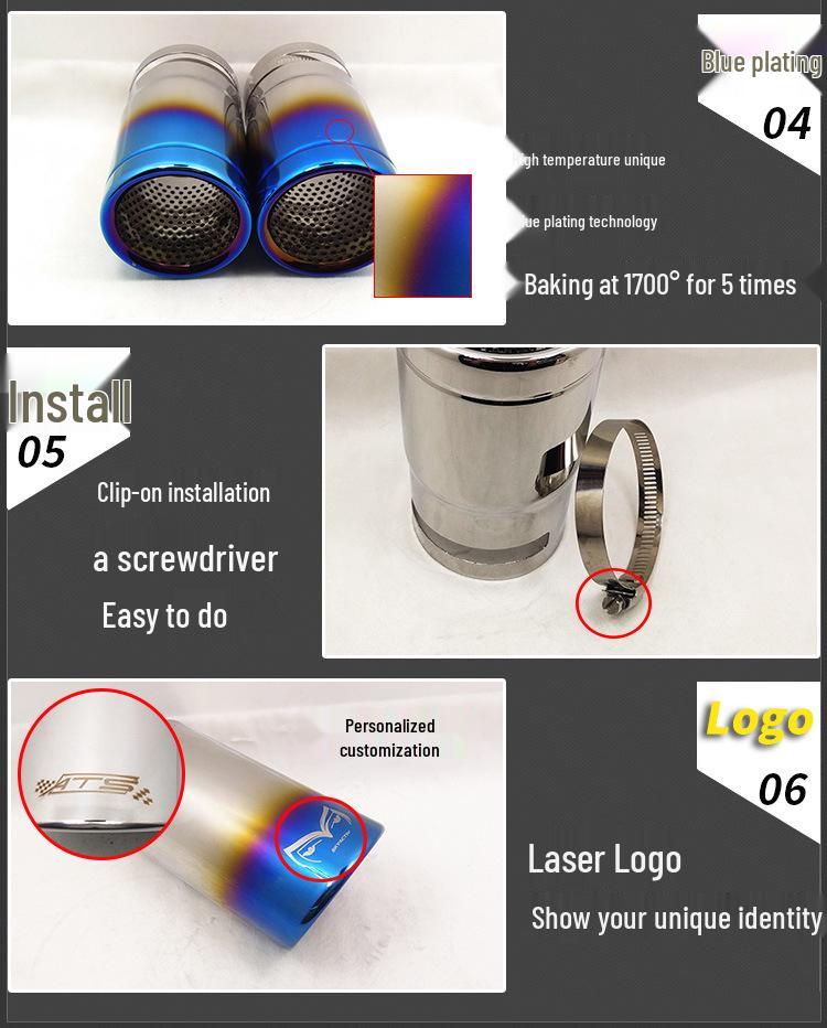 Stainless Steel Titanium Black Tailpipe for Tiguan, A1A3, CC, A6L, Wrangler, CX3, CX4, CX5, and Yihu.