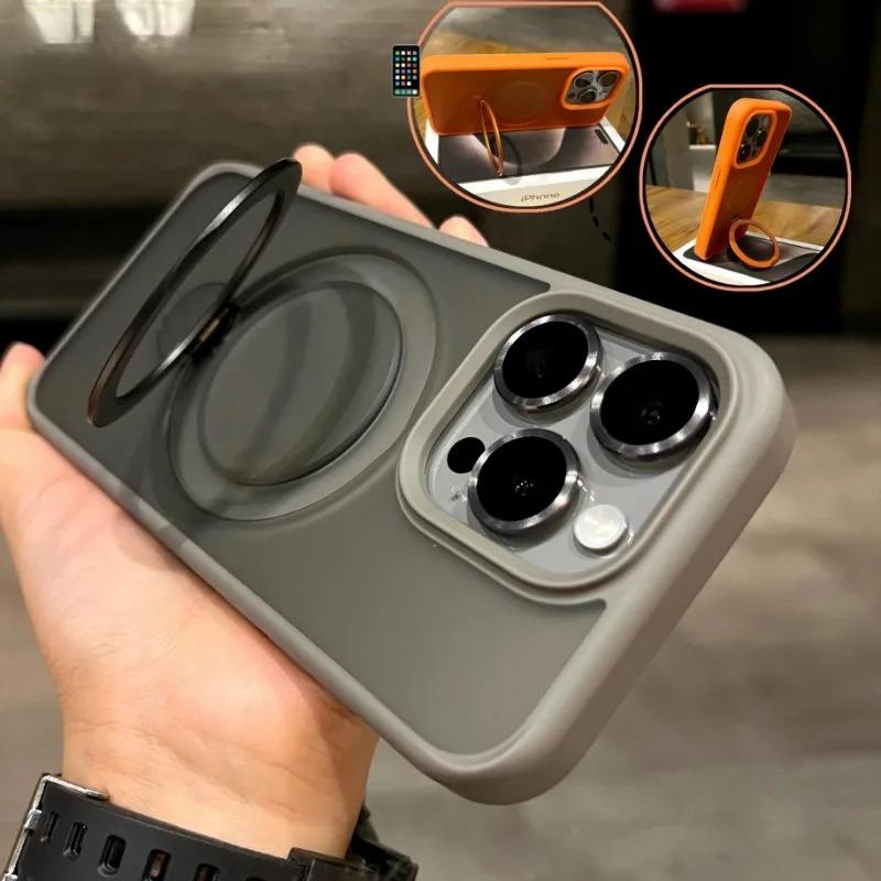 Mat Halka Tutucu Cam Lens Telefon Kılıfı iPhone 15 14 13 12 11 Pro Max Plus Magsafe Kablosuz Manyetik Sert Tampon Kapak