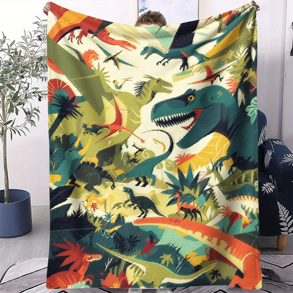 Dinosaur Dreamland Print Blanket Warm Comfortable Flannel Blanket Suitable for Bedrooms,Sofas, Beds,Chairs