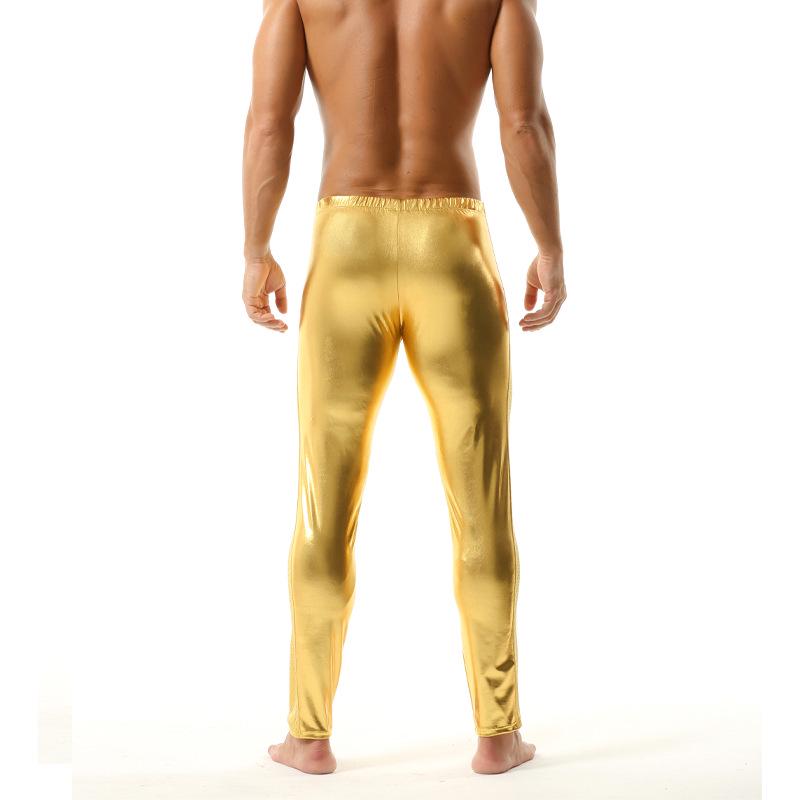 

Мужские блестящие спортивные сетчатые дышащие облегающие длинные брюки Large золотой