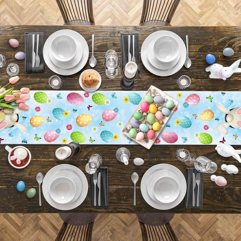 Easter Rabbit Eggs Butterfly Linen Table Runner Dresser Scarves Decor Spring Farmhouse Kitchen Table Runner Easter Decorations