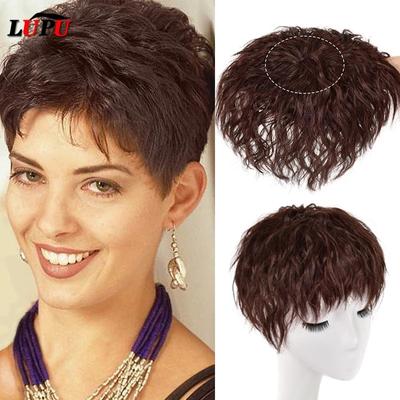 Natural Black Brown Synthetic Hair Pieces With Bangs Clip In Hair Extensions Hairpieces Heat Resistant Fiber For Women