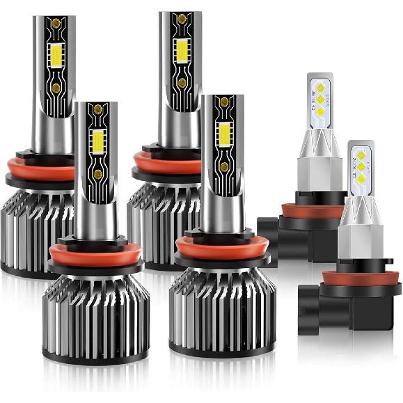 Fit For JEEP Grand Cherokee (2018-), H11+H11 Driving Light Bulbs With H11 Fog Light, 6500K Cool White,IP68 Waterproof, Pack Of 6