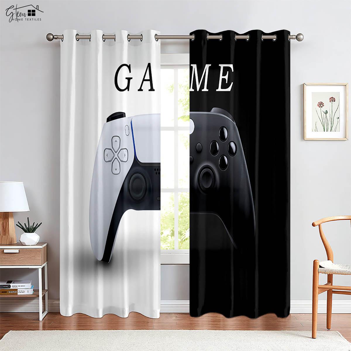

Занавески с принтом геймпада Lightning Note 100% полиэстер для гостиной, комнаты для киберспорта, детской комнаты, декоративные занавески W50xH130(CM)x2PCS&Rod pocket