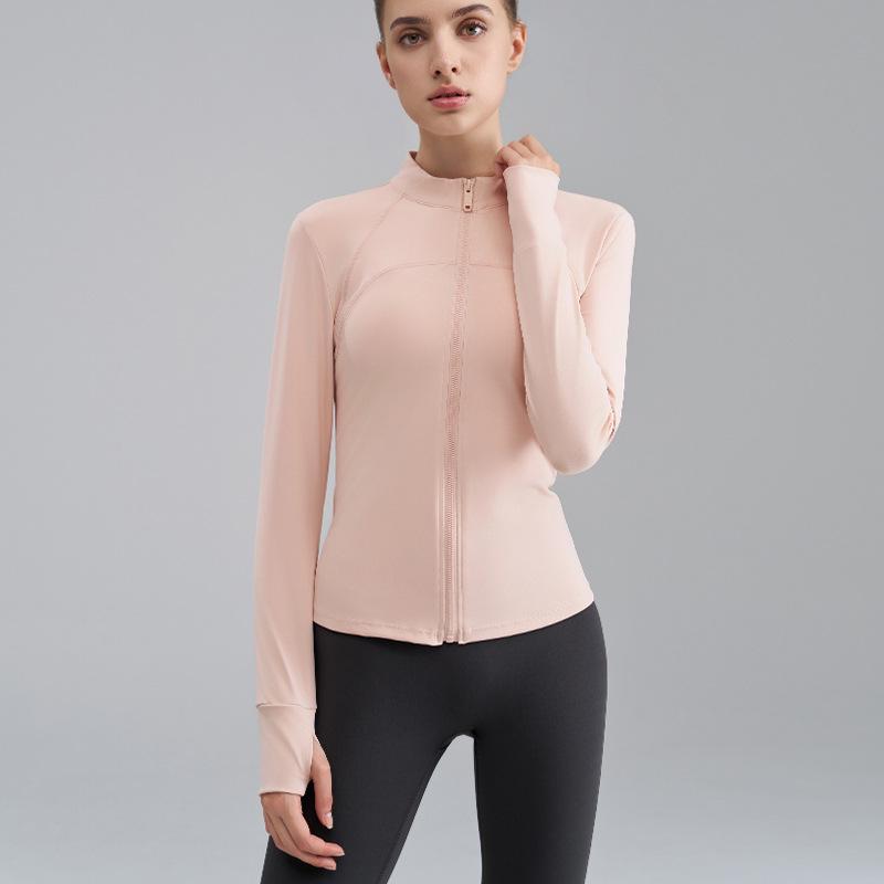 Women's Nude Feeling Slimming Zip-Up Yoga Suit - Long Sleeve Fitness Top for Running & Aerobics