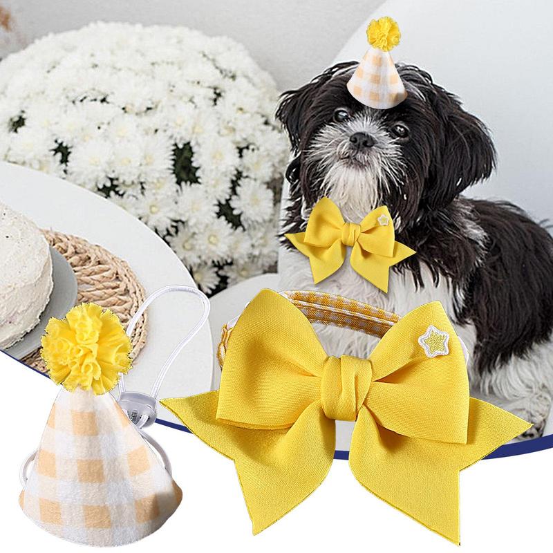 Birthday Hat For Cat Dog Collar Cat Hats Cute Pet Headwear Adjustable Bow Tie Small Dog Hat Plaid Hat Costume Decorations