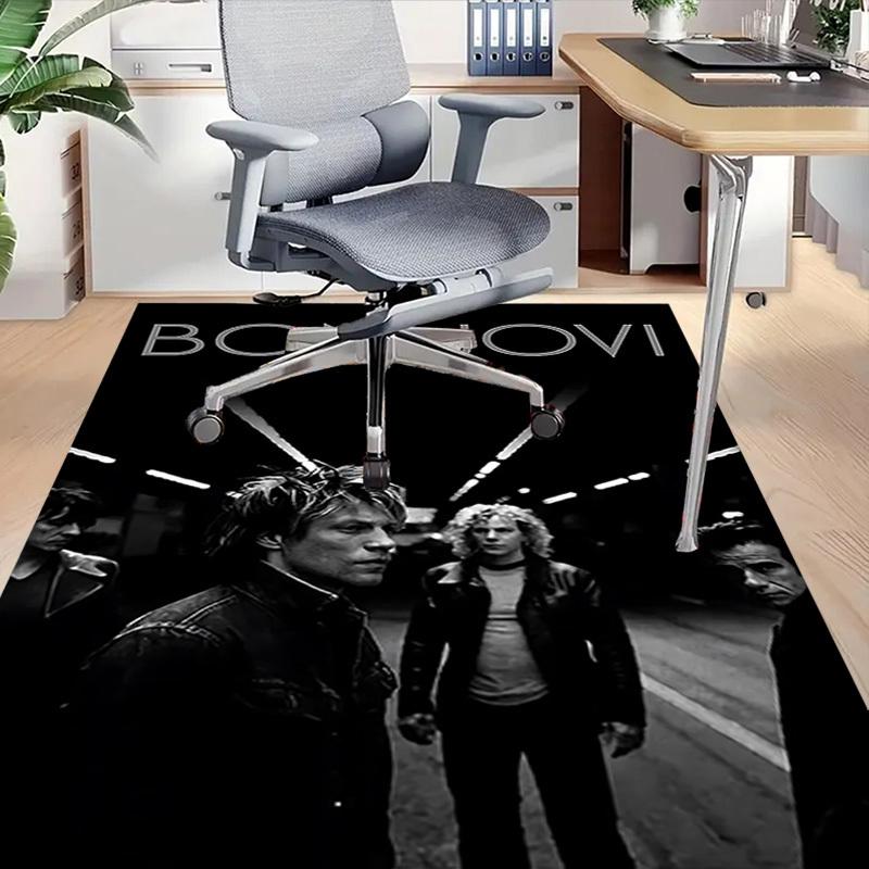 1pc Bon Jovi Home Office, Durable Polyester Floor Mat with Easy, Office Decor, Urban Style, Nonslip Backing, Highquality Fabric