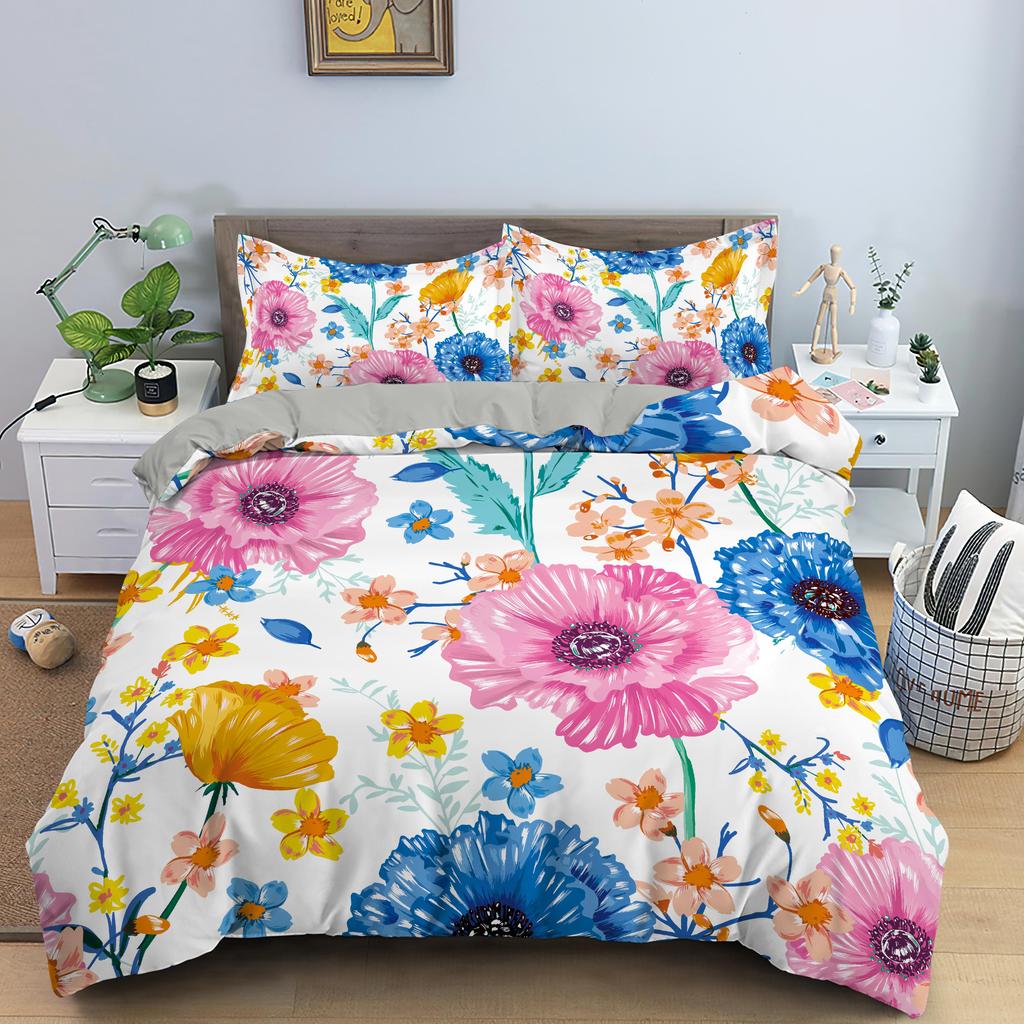 Watercolor Flowers King Queen Duvet Cover Colorful Blooming Floral Bedding Set For Teen Adult Plant 2/3pcs Polyester Quilt Cover