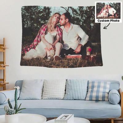 Custom Photo Tapestry, Personalized Text Flag for Birthday Wedding Christmas, Home Decor Bedroom Living Room, Washable Lightweig