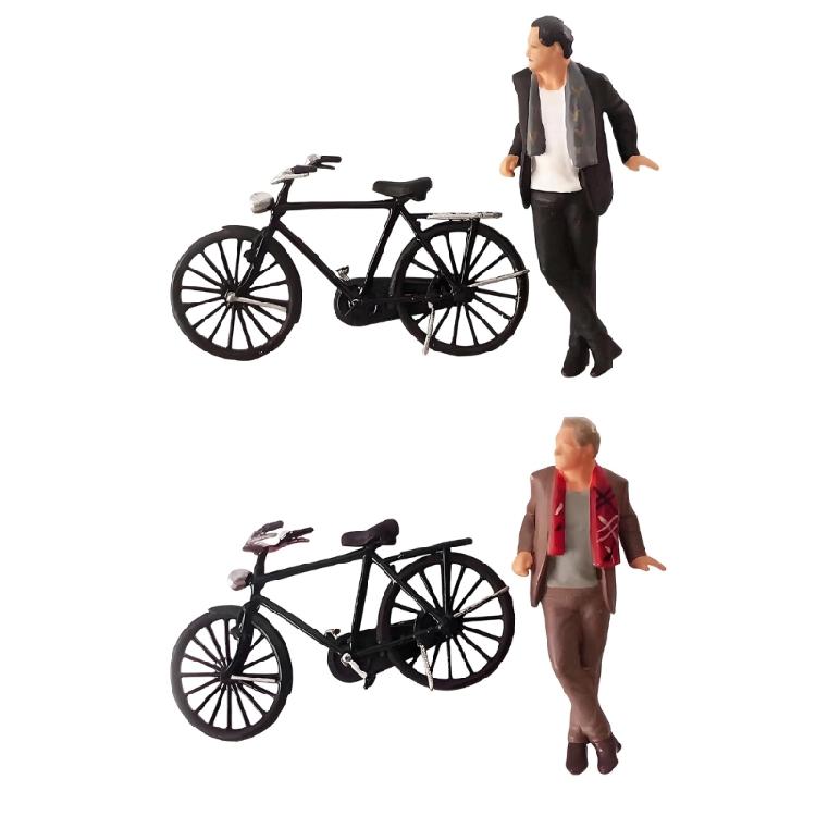 1:64 Scale Hand Painted Miniature Figures for Dioramas Props,Photography Collector Realistic Gentleman Bike Figure Models