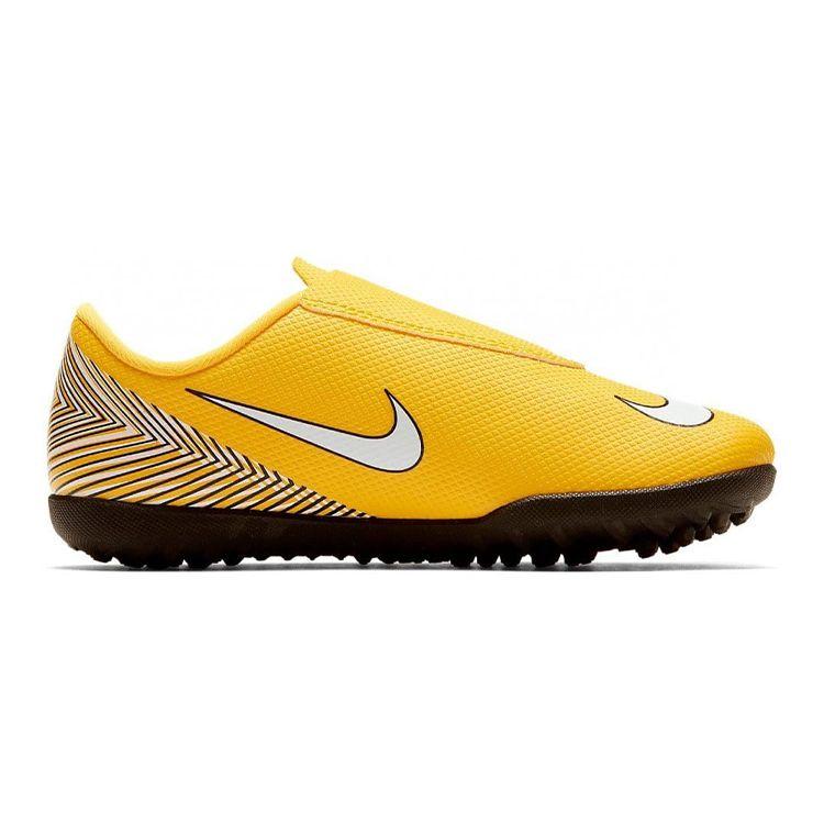 Nike Mercurial Vapor 12 Jr Club NJR TF Velcro Anti-Slip Shock Absorption Durable Low Top Kids Soccer Shoes Kids Soccer Shoes Yellow AO2903-710
