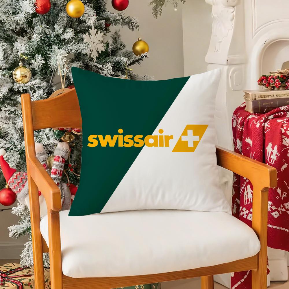 Swissair Travel Souvenir Design SSwissair Pillow Case Silky Short Plush With Invisible Zipper Dustproof Sofa Cushion Cover