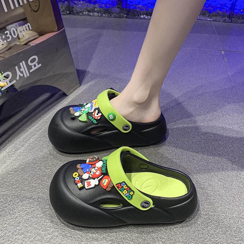 

Cute pink loopy cool slippers women s summer beach hole shoes one pedal cartoon bag head drag 40-41 чёрный