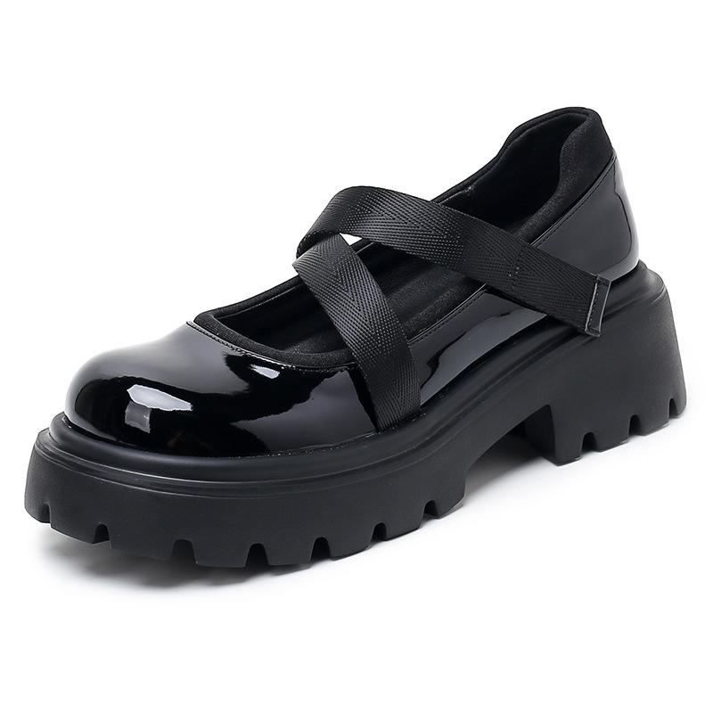 

Leather platform cream Mary Jane women s shoes new small leather shoes single shoes college style 35 чёрный