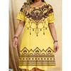 Elegant Floral Pattern Women Mini Dresses Summer Short Sleeve Printed Plus Size Casual Comfortable Soft Dress