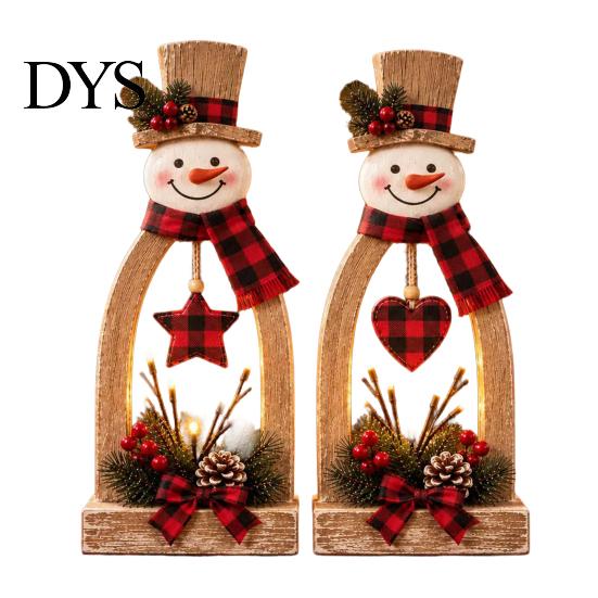 Handcrafted Wood Snowmen 2Pcs Rustic Wooden Snowman Tabletop Decor, Vintage Christmas Farmhouse Decorations Figurine, Holiday Centerpiece for