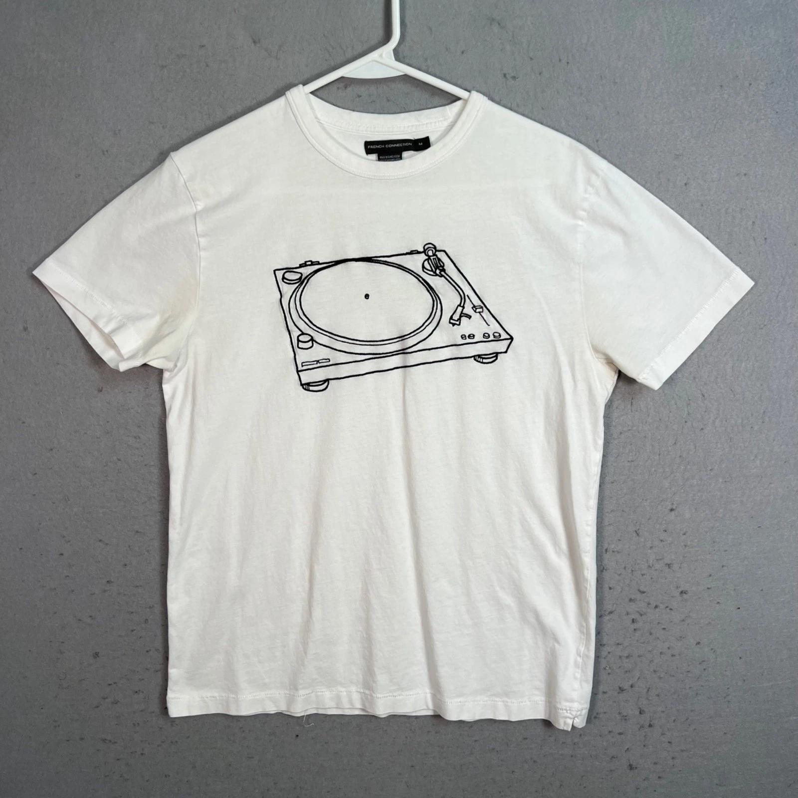 

French Connection White Turntable Graphic T-Shirt Adult Medium 100% Cotton Mens M