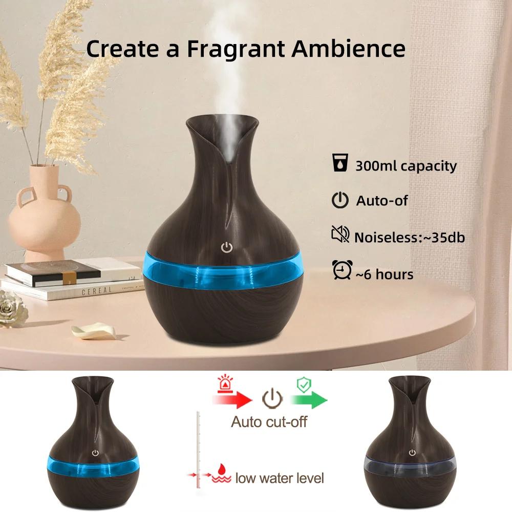 300ml USB Air Humidifier & Aroma Diffuser, Essential Oil Diffuser with Ultra Quiet Operation, Auto Shut Off, Night Light - Perfe