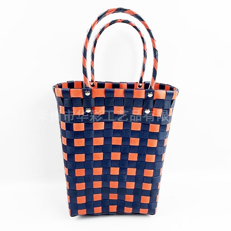Bucket bag hand-woven contrasting color vegetable basket creative hand basket photo vacation leisure women's bag