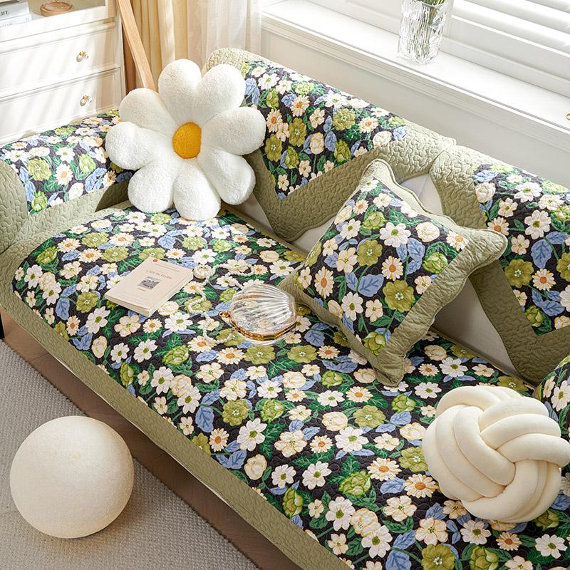 Style Pure Cotton Sofa Cushion Fabric Non-slip Pastoral Small Fresh Sofa Cover Cover Four Seasons Universal Sofa Seat