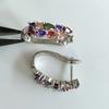 Wholesale Slver Color Luxury  Sterling Silver Earrings Flash Colorful CZ Zircon Ear Studs Earrings Women Cheap Brincos