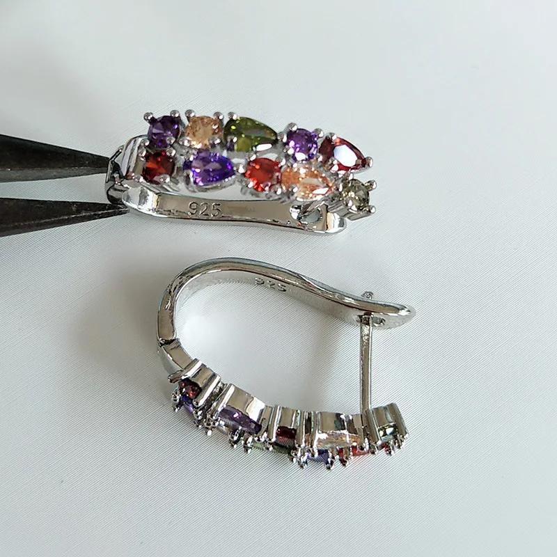 Wholesale Slver Color Luxury  Sterling Silver Earrings Flash Colorful CZ Zircon Ear Studs Earrings Women Cheap Brincos