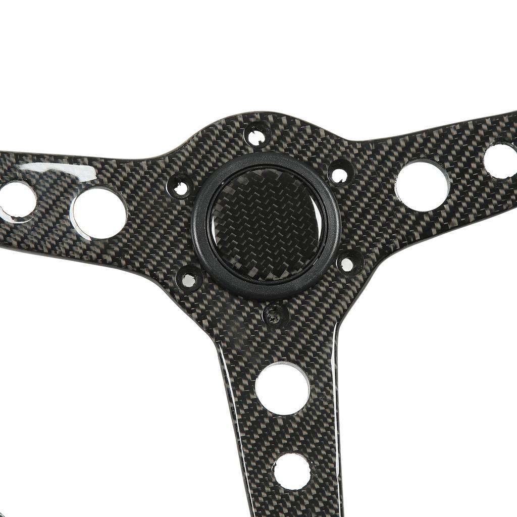 Carbon Fiber Steering Leather Wheel White Stitching 350mm 6 Holes Universal for Car Modification