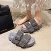 Double-buckle Boken Hairy Slippers for Women's Outer Wear 2025 Autumn New Thick-bottomed Muffin One-word Mop Versatile Casual Cotton Mop