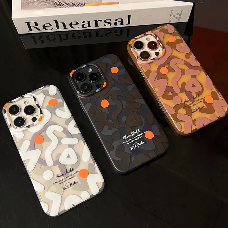 

Роскошный матовый магнитный чехол для телефона Graffiti для iPhone 16 15 14 13 12 11 Pro Max для оригинальной беспроводной зарядки MagSafe, жесткий чехол для ПК For iPhone 16 Pro Max белый