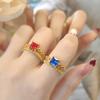 18K Gold European Retro Princess Style Gentle Lace Pigeon Blood Red Corundum Ring Blue Spinel Emerald Women'S Ring