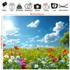 2D Spring Wildflower Meadow Tapestry, Bright Blue Sky & Sun Backdrop