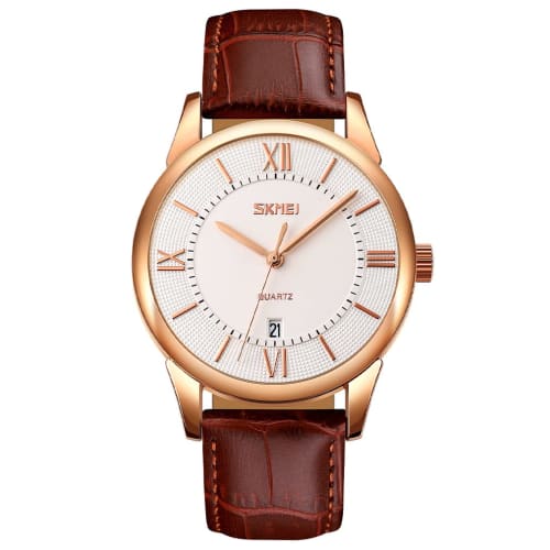 Men's Watch, Simple and Stylish, Classic Brown Leather Strap, Waterproof, Business Analog, White, Perfect Gift for High School Students