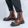Herren Retro Punk Stiefel mit dicker Sohle und Plateau Coole Elevator Boots Schwarz Braun Motorradstiefel Hohe Stiefel