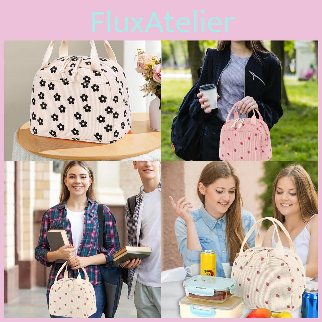 Flower Strawberry Lunch Cooler Bag Breathable Women Outdoor Office Commuting